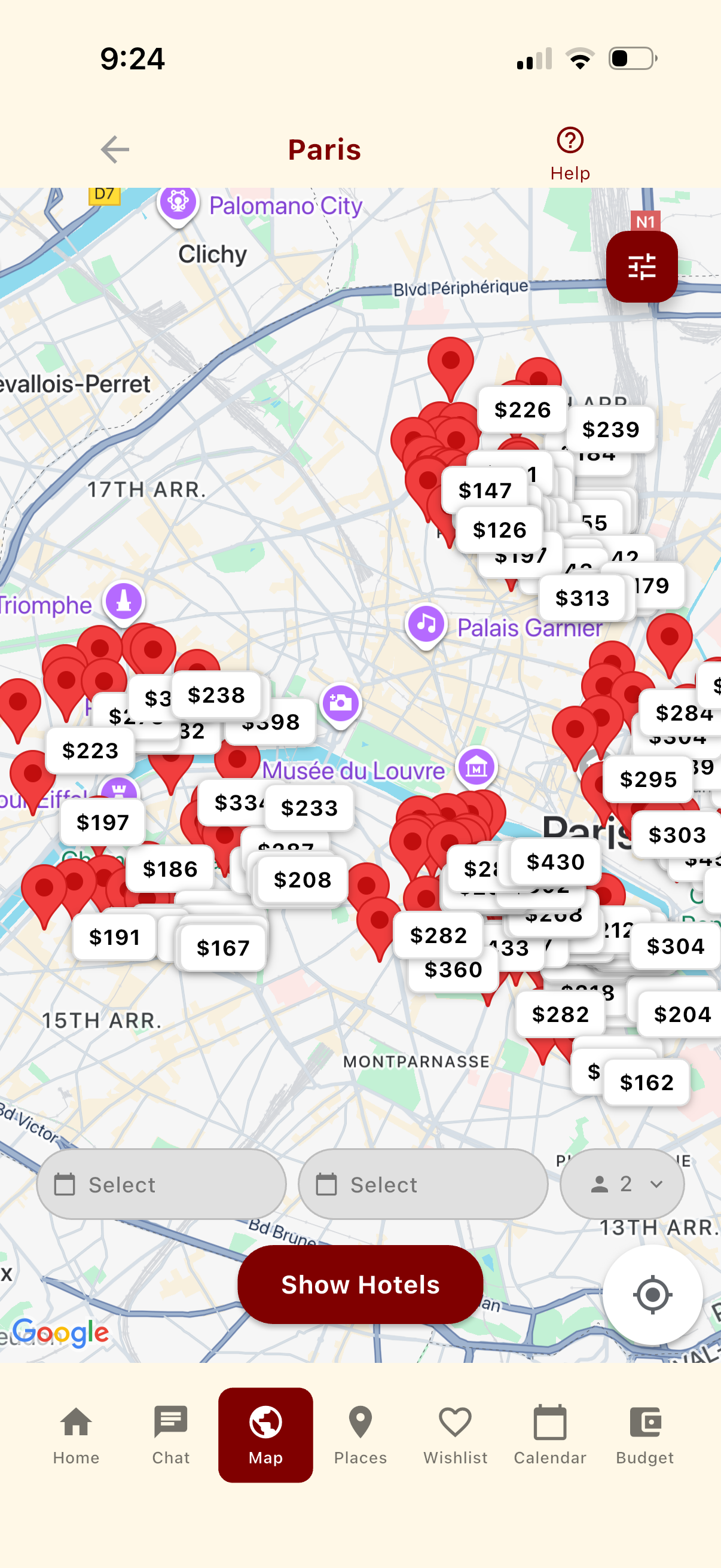 Honge Hotel Map Screen