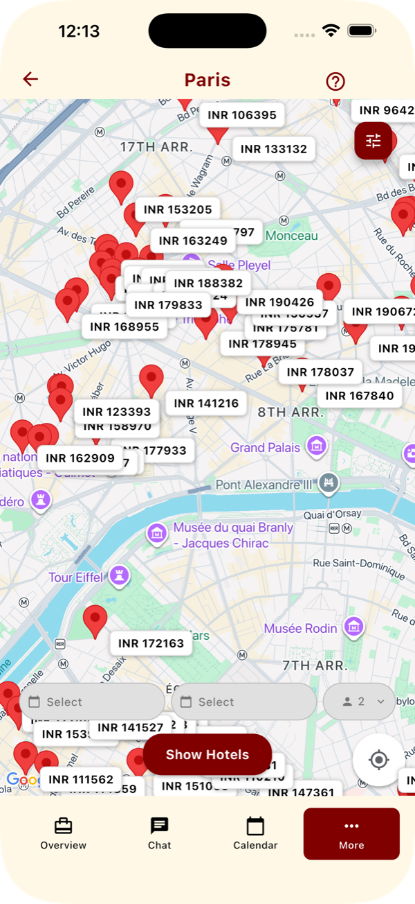 Honge hotel map screen