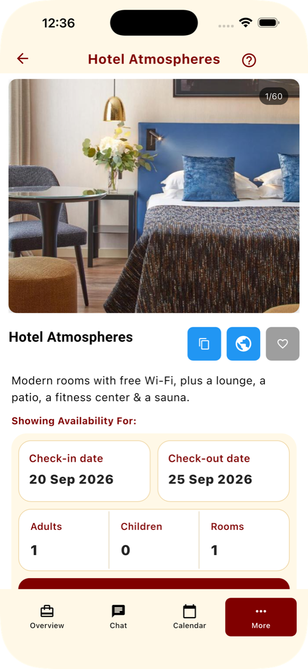 Honge hotel details screen
