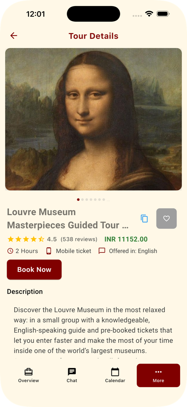 Honge tour details and booking screen