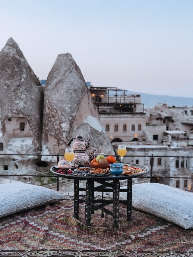 Traditional Turkish breakfast spread in Cappadocia