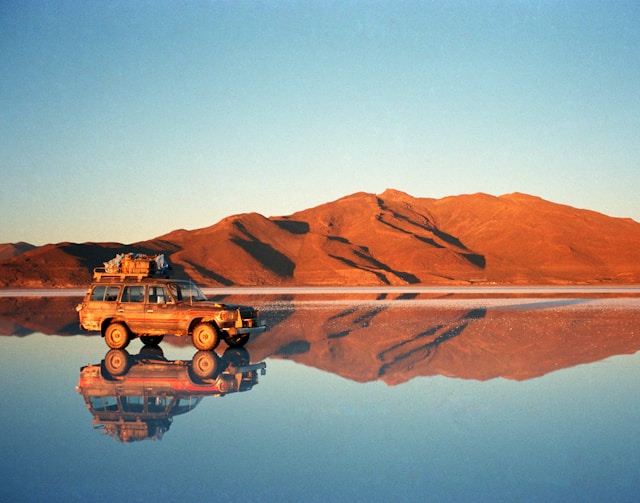 Toyota 4x4 perspective on the Uyuni salt flats