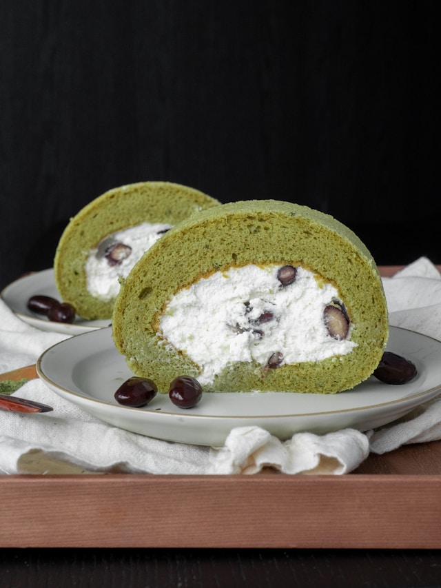 Matcha Swiss roll dessert in Japan