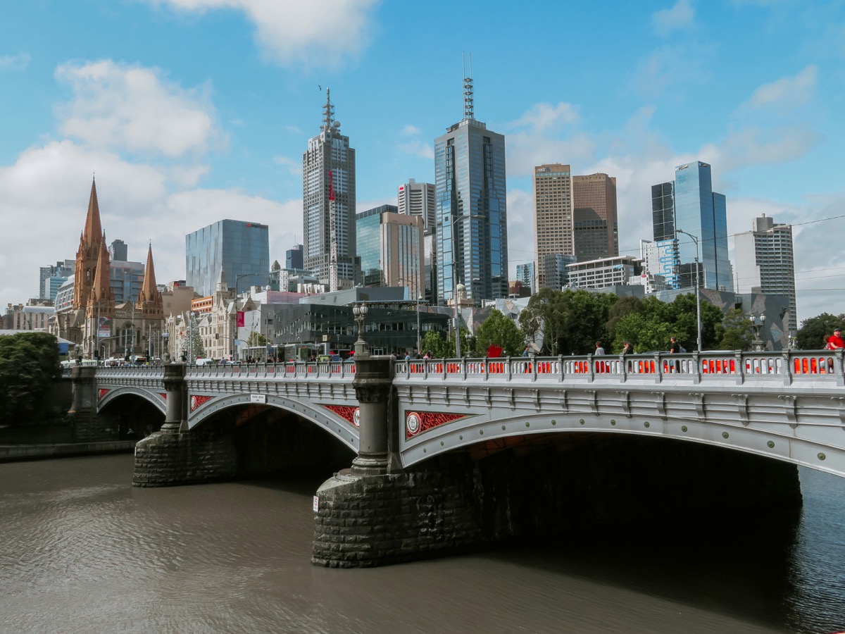 Melbourne skyline and Princes Bridge over the Yarra River