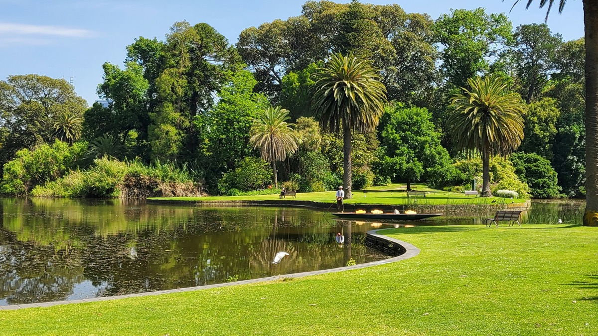 Tranquil pond and lawns at Royal Botanic Gardens Melbourne