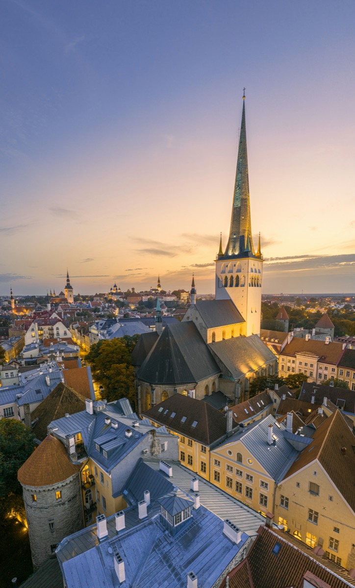 Aerial view of Tallinn's UNESCO-listed Old Town at sunset