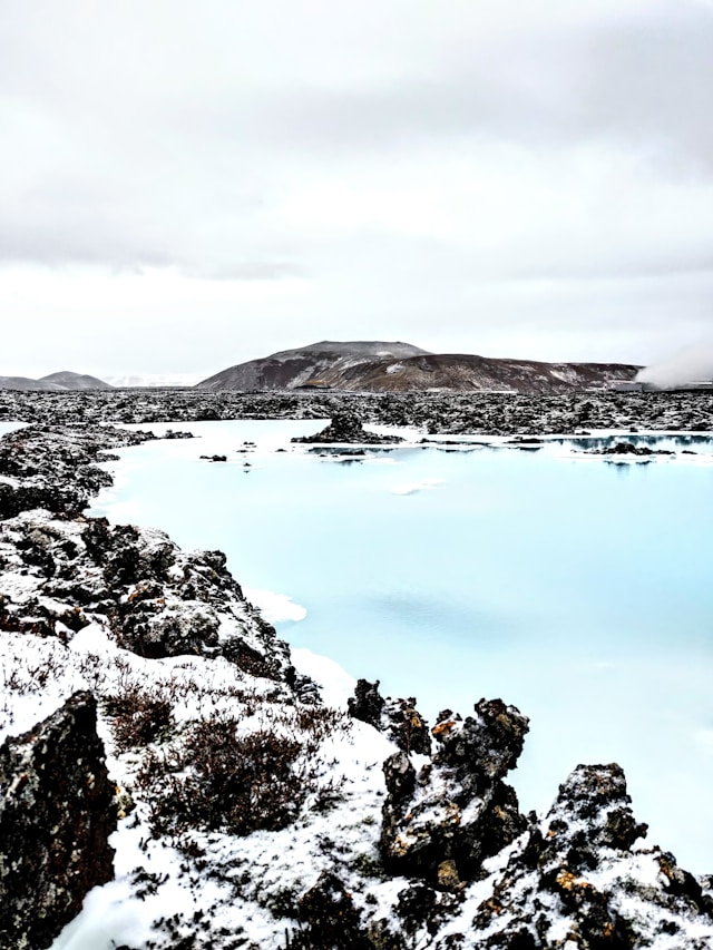 Blue Lagoon geothermal water in winter mist