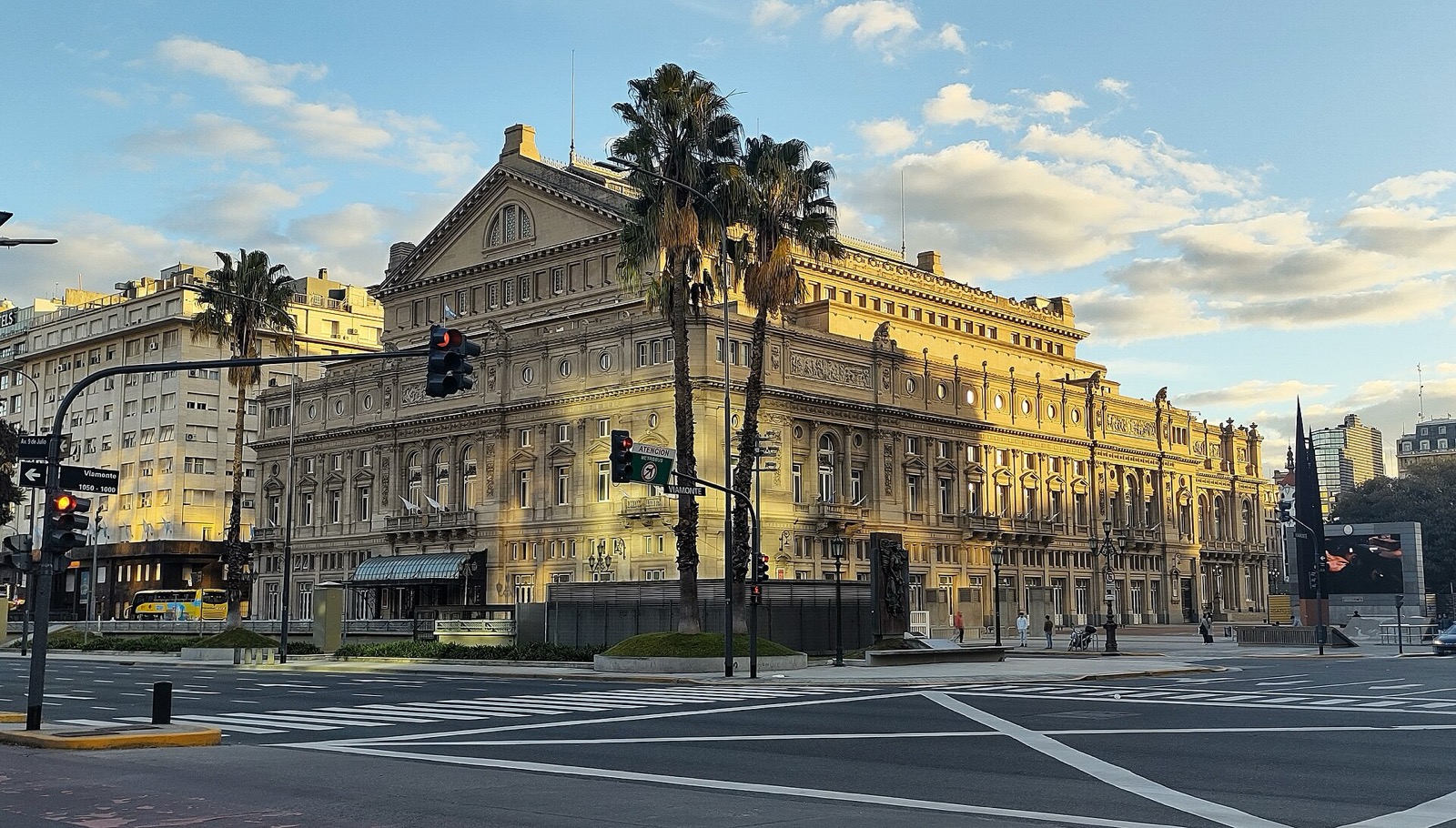The grand neoclassical facade of Teatro Colón on Avenida 9 de Julio in Buenos Aires
