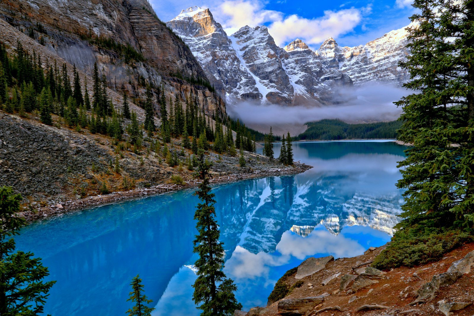 Moraine Lake in the Valley of the Ten Peaks with vivid turquoise water