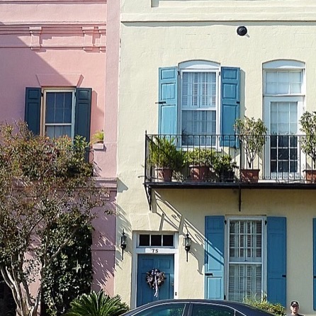 Pastel Historic District façades in Charleston