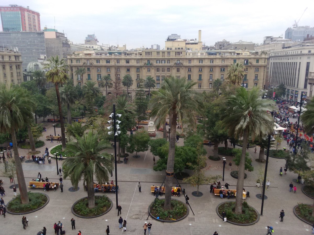 Plaza de Armas in central Santiago with the Metropolitan Cathedral and historic buildings around the square