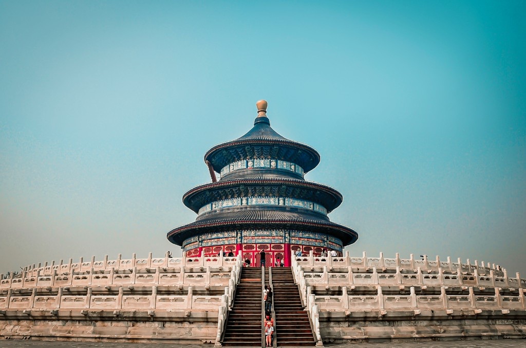 Hall of Prayer for Good Harvests at the Temple of Heaven in Beijing under a clear blue sky