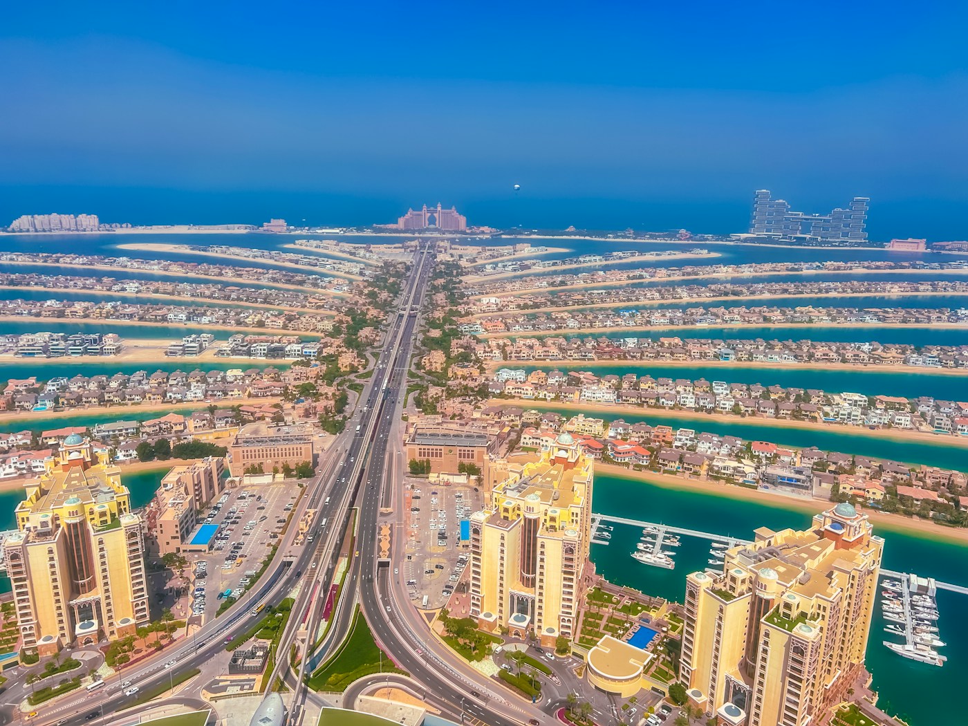 Aerial view of Palm Jumeirah and the Dubai coastline