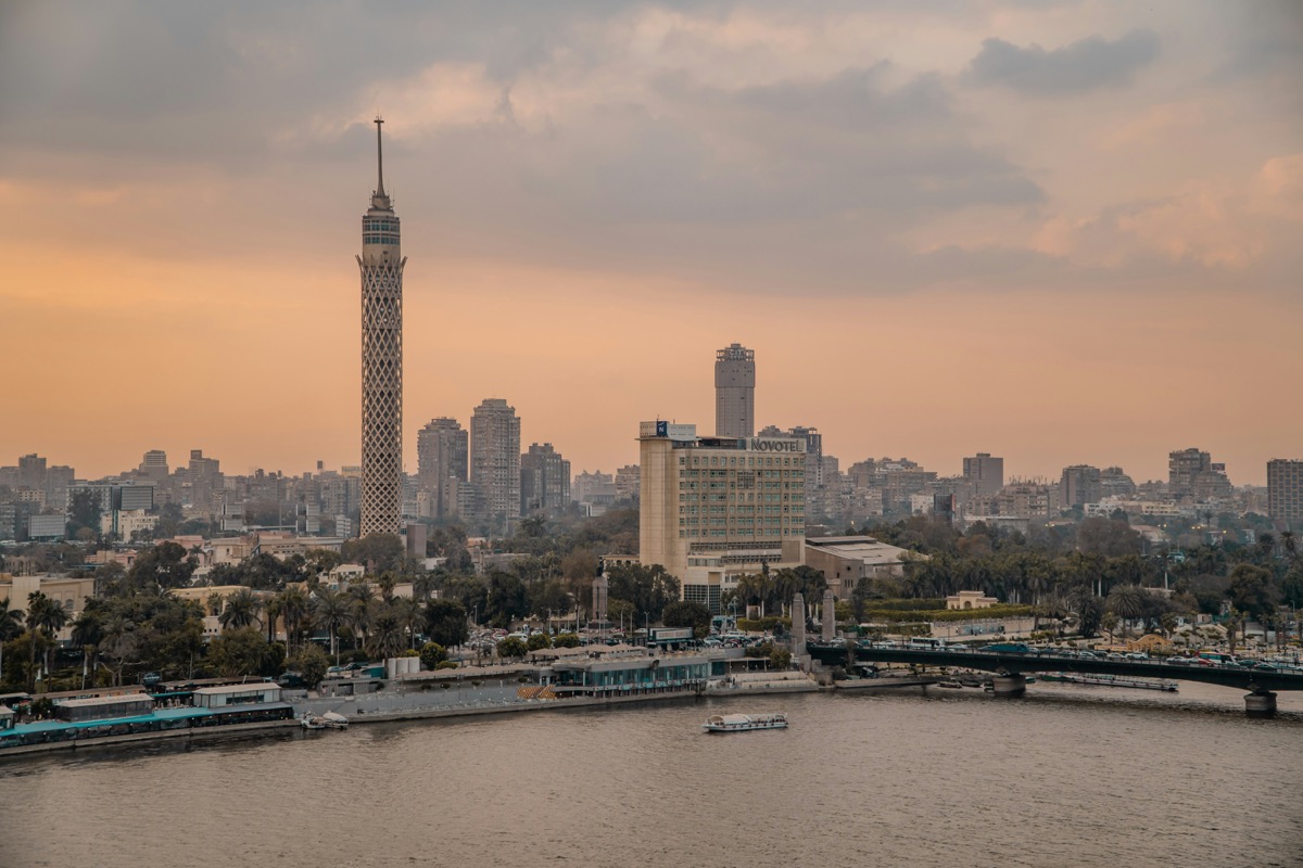 Aerial view of Cairo with boats on the Nile