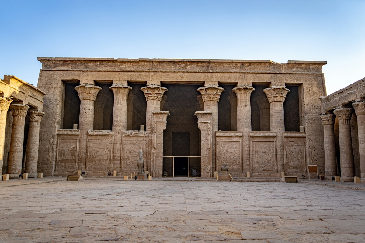 Stone columns and hieroglyphs at the Temple of Edfu