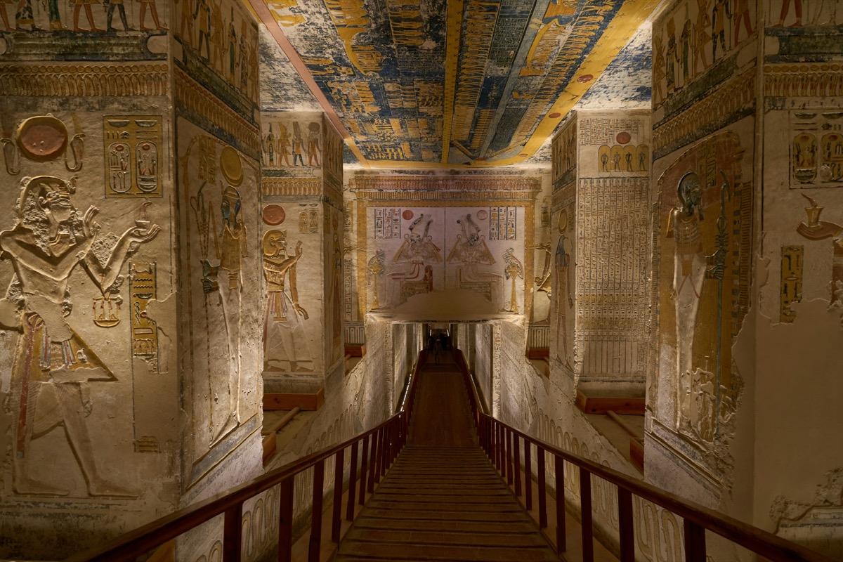 Painted hieroglyphs inside a tomb in the Valley of the Kings