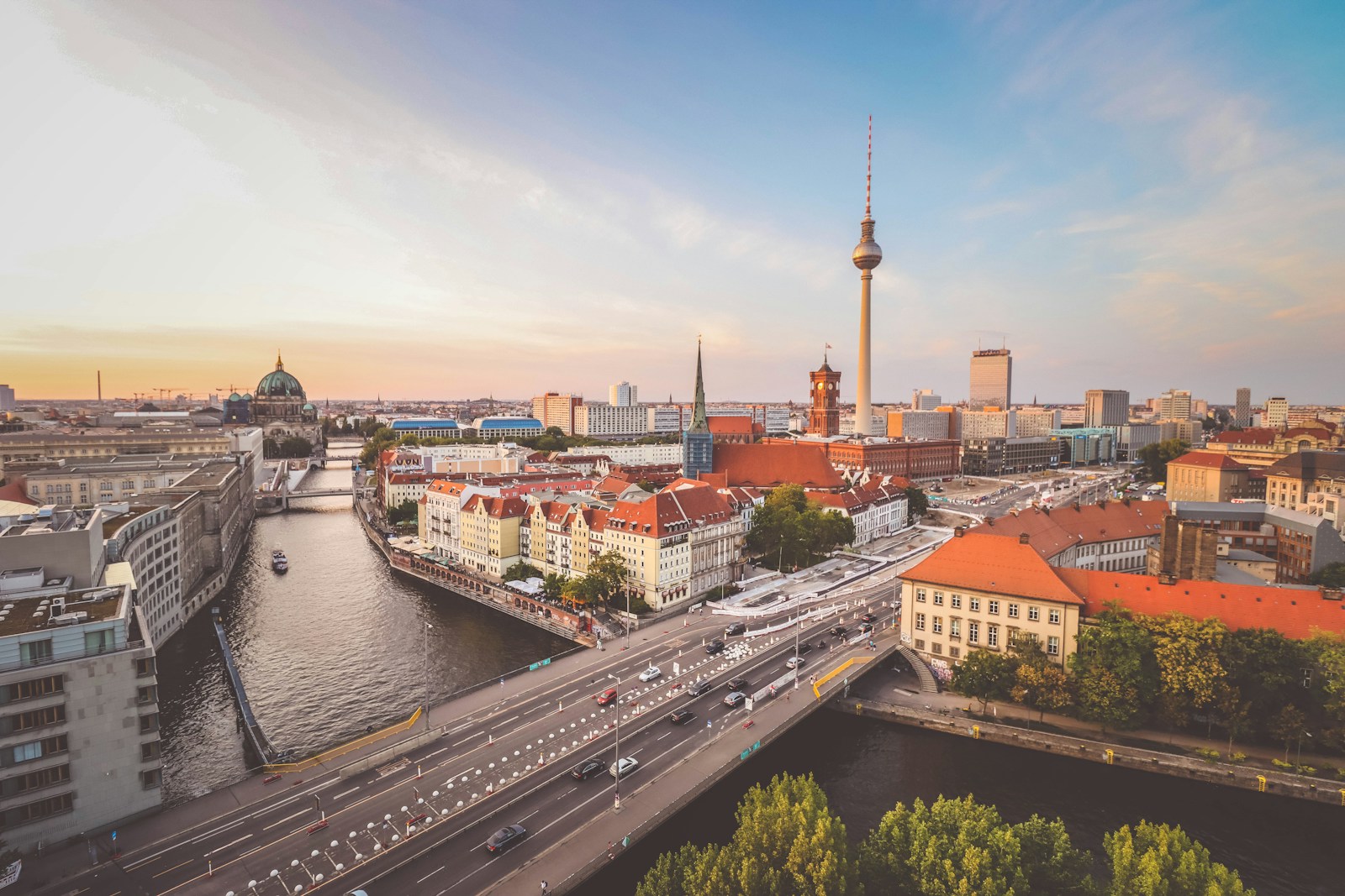 Berlin skyline with landmarks near the water during daytime