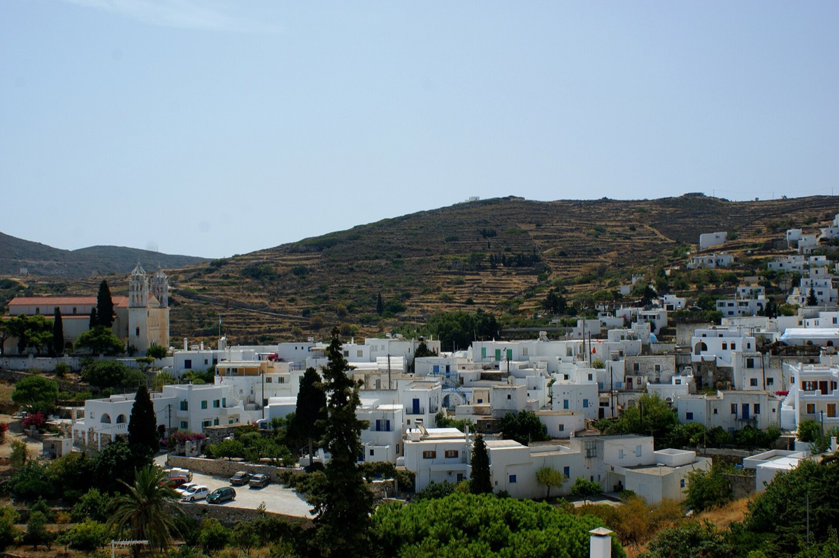 Traditional whitewashed streets in Lefkes village, Paros