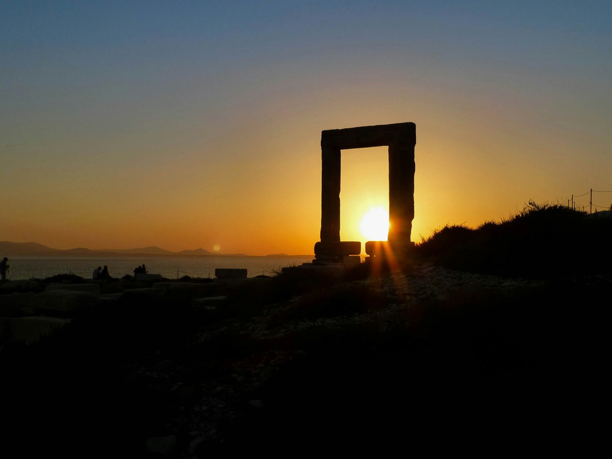 Portara Temple of Apollo gateway at sunset in Naxos