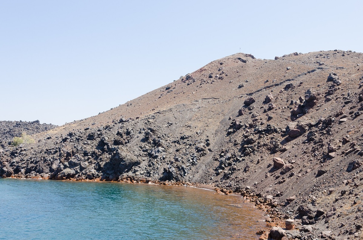 Nea Kameni volcanic island in the Santorini caldera
