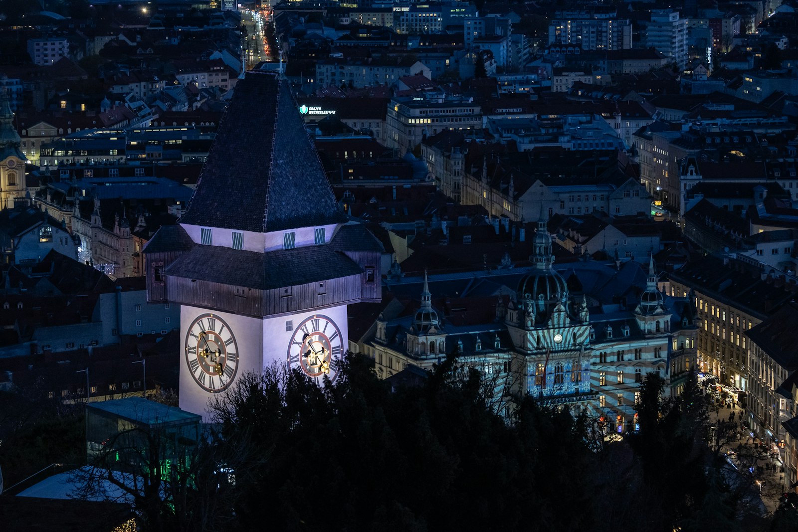 Graz Clock Tower on the Schlossberg at night