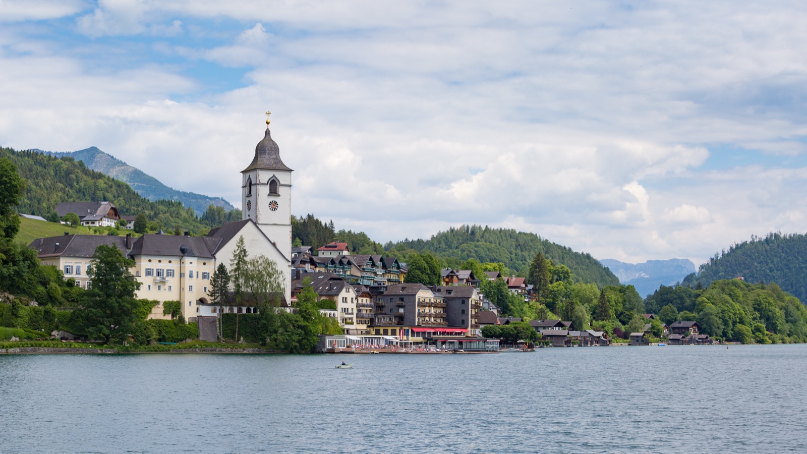 St. Wolfgang im Salzkammergut viewed across Wolfgangsee