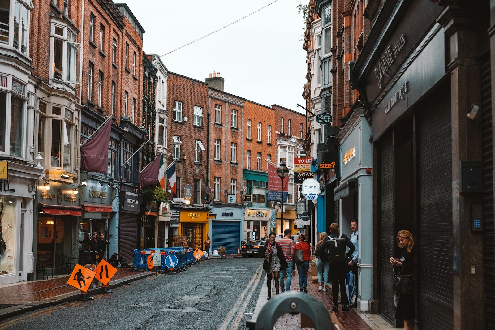 Historic stone buildings in central Dublin
