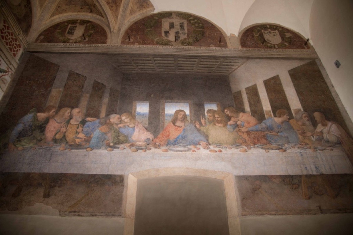 Leonardo da Vinci's The Last Supper mural on the refectory wall of Santa Maria delle Grazie in Milan