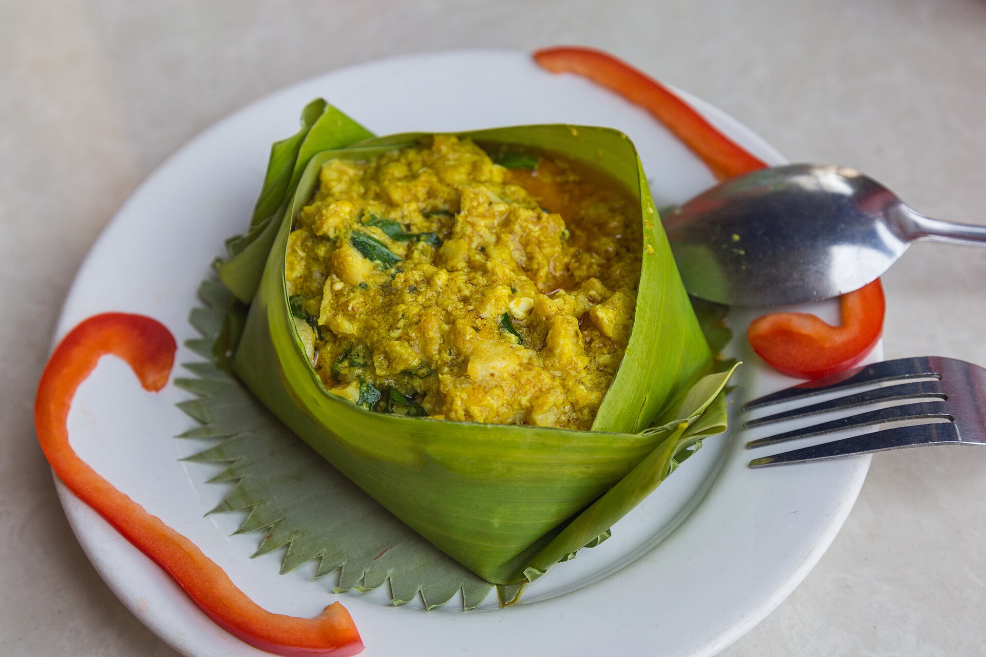 Fish amok, a classic Khmer dish served in Cambodia