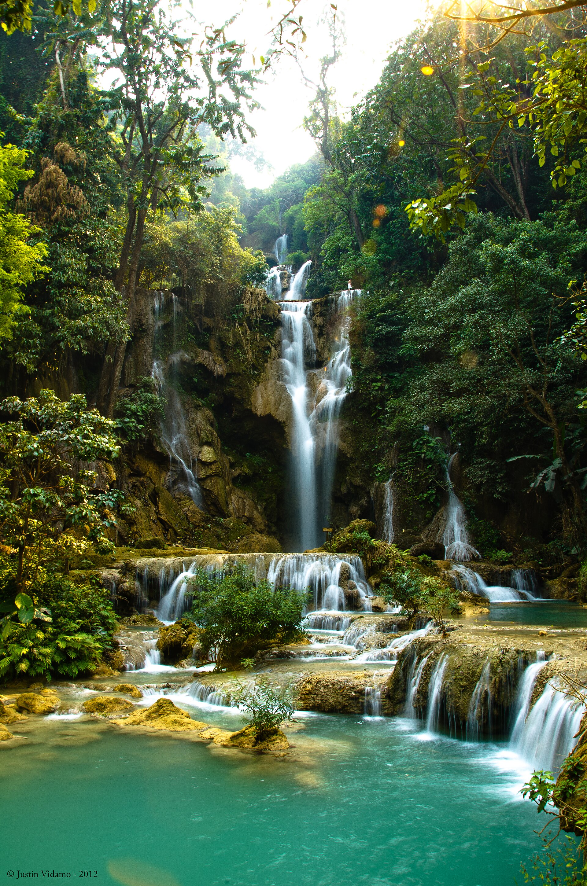 Turquoise pools and waterfall at Kuang Si near Luang Prabang
