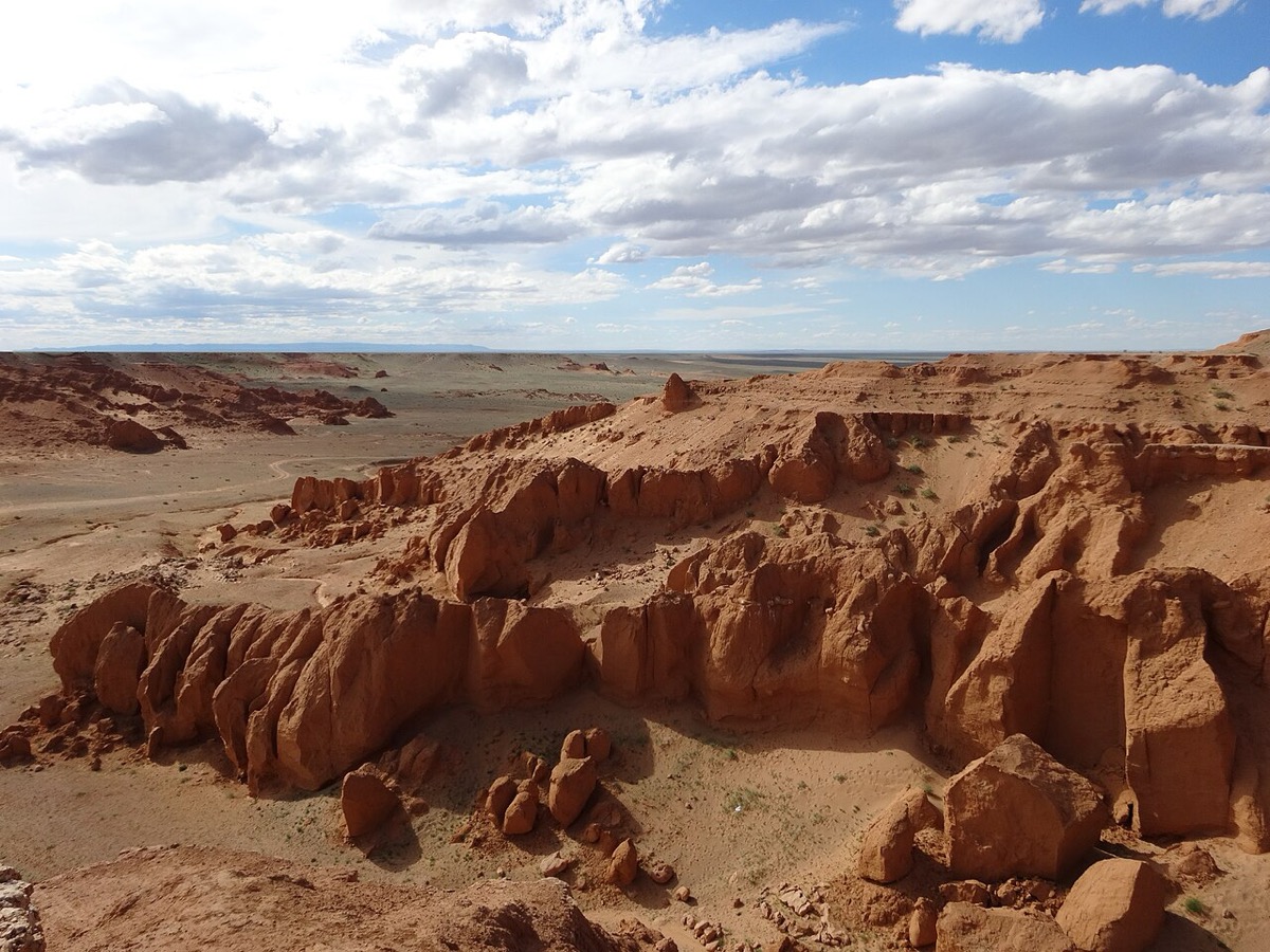 Flaming Cliffs of Bayanzag glowing in the Gobi Desert