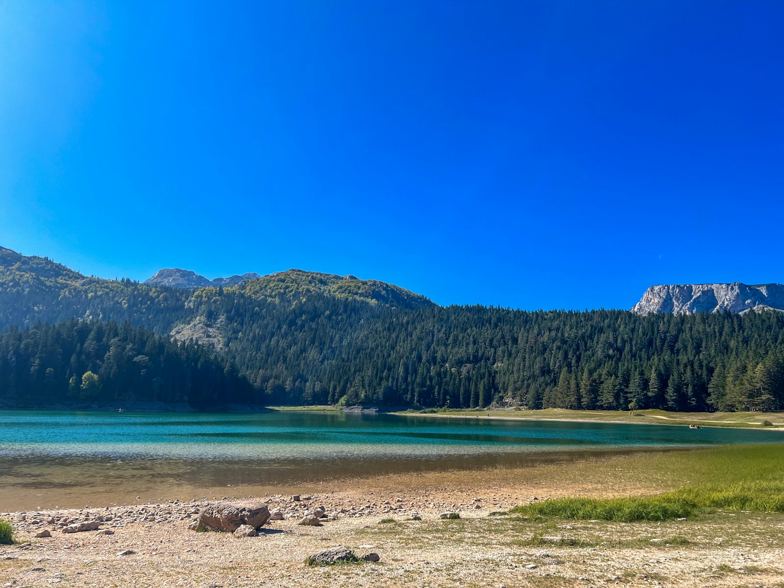 Crno Jezero, or Black Lake, in Durmitor National Park under a clear blue sky
