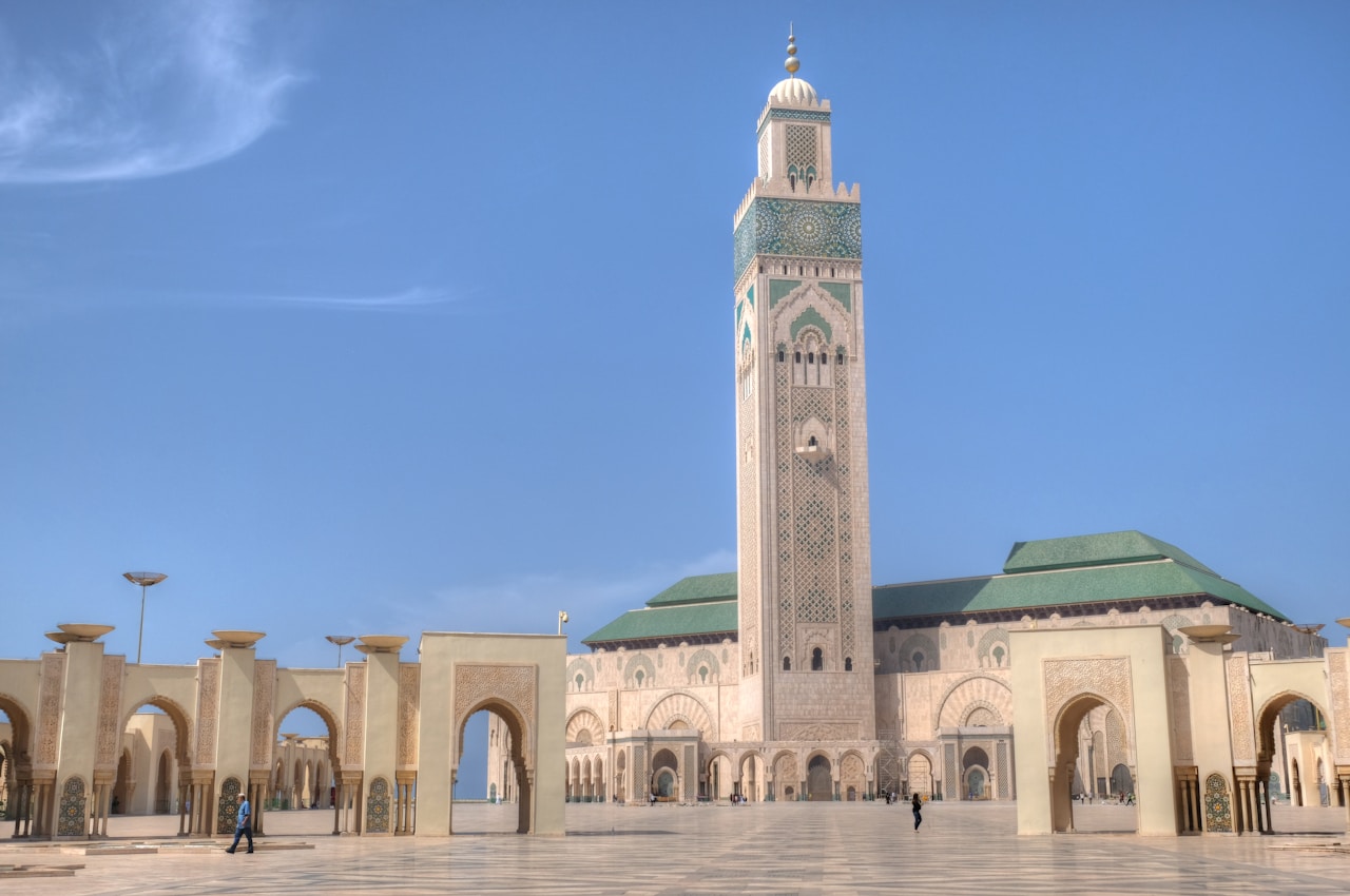 Hassan II Mosque overlooking the Atlantic Ocean in Casablanca, Morocco
