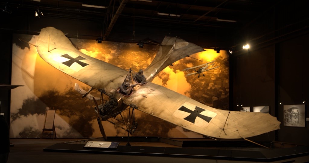 A World War I German aircraft with Iron Cross markings on display inside the Omaka Aviation Heritage Centre