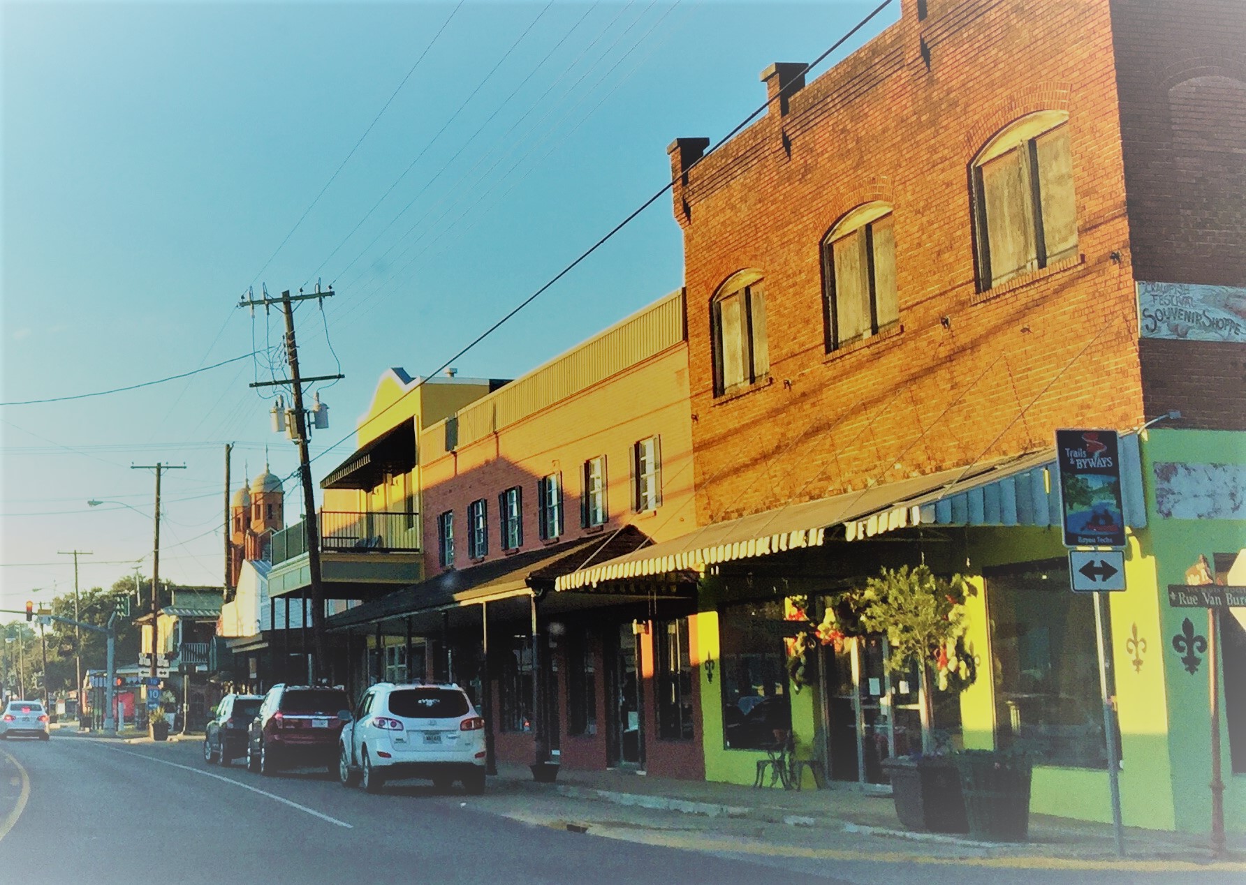 Downtown streetscape in Breaux Bridge, Louisiana