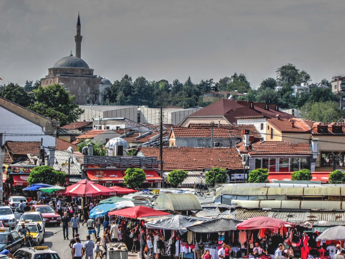 Stone lanes and historic buildings in Skopje’s Old Bazaar, North Macedonia