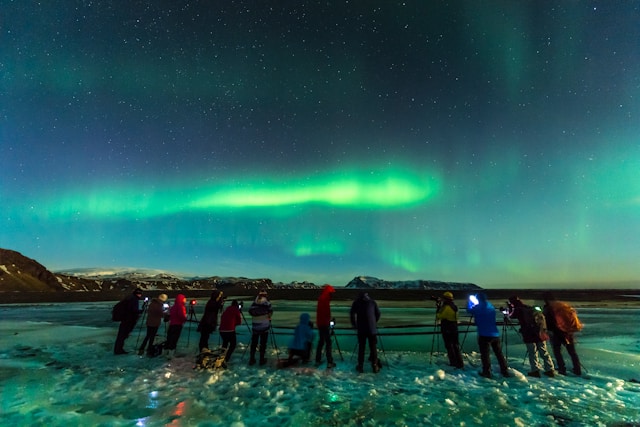 Northern Lights over Iceland winter sky