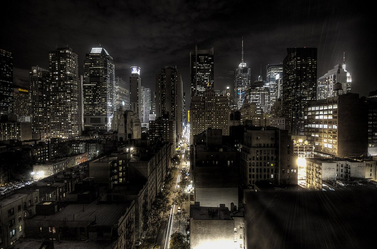 New York City skyline illuminated at night