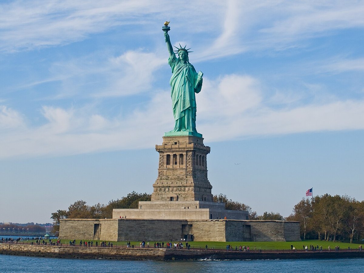 Statue of Liberty against a clear sky on Liberty Island