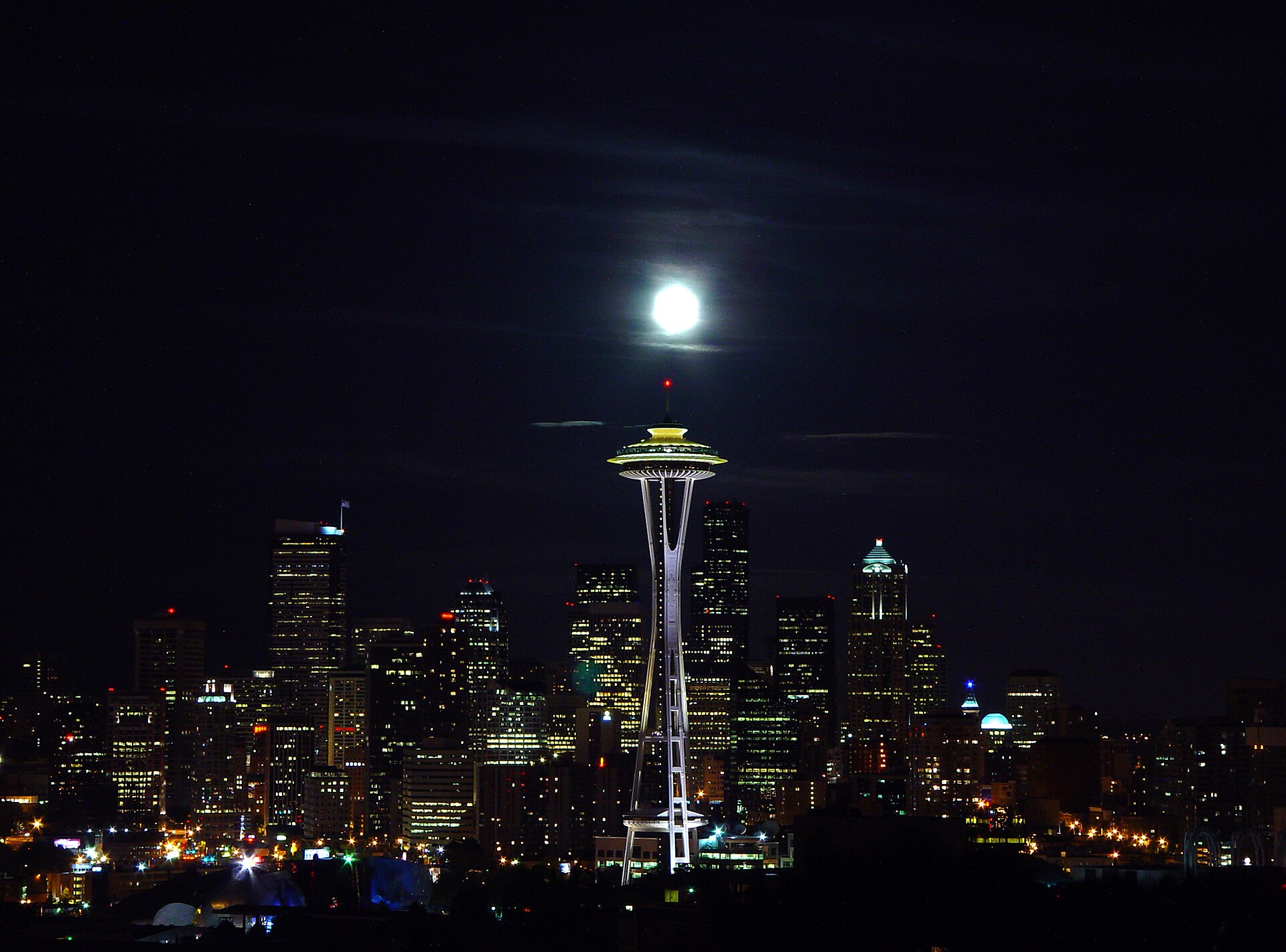 Panoramic view of Seattle’s downtown skyline and waterfront under a clear sky