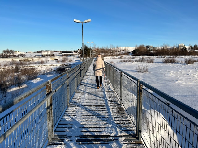 Reykjavik in winter with snow and low light