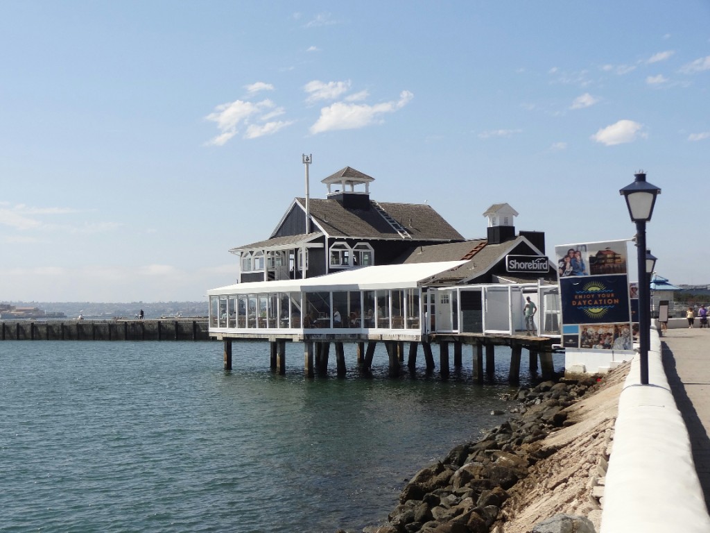 Shorebird restaurant on stilts over the water along the San Diego waterfront