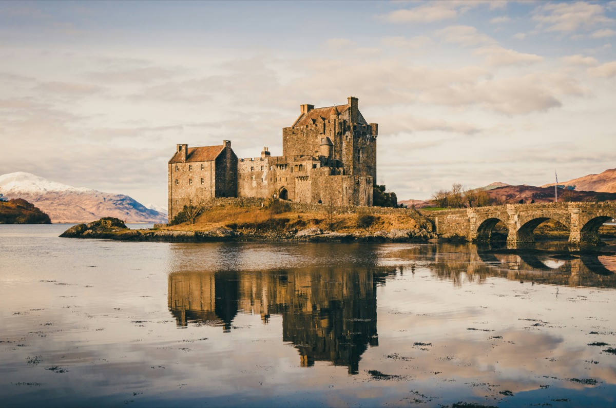 Eilean Donan Castle on an island where sea lochs meet in the western Highlands