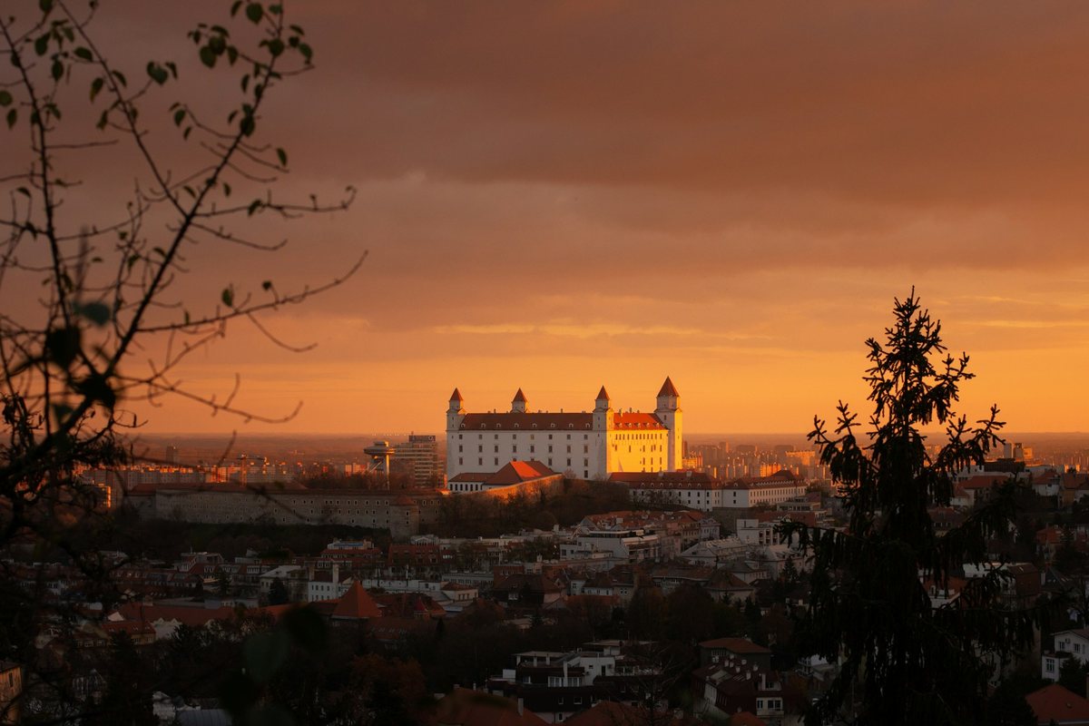 Bratislava Castle above the Old Town at sunset