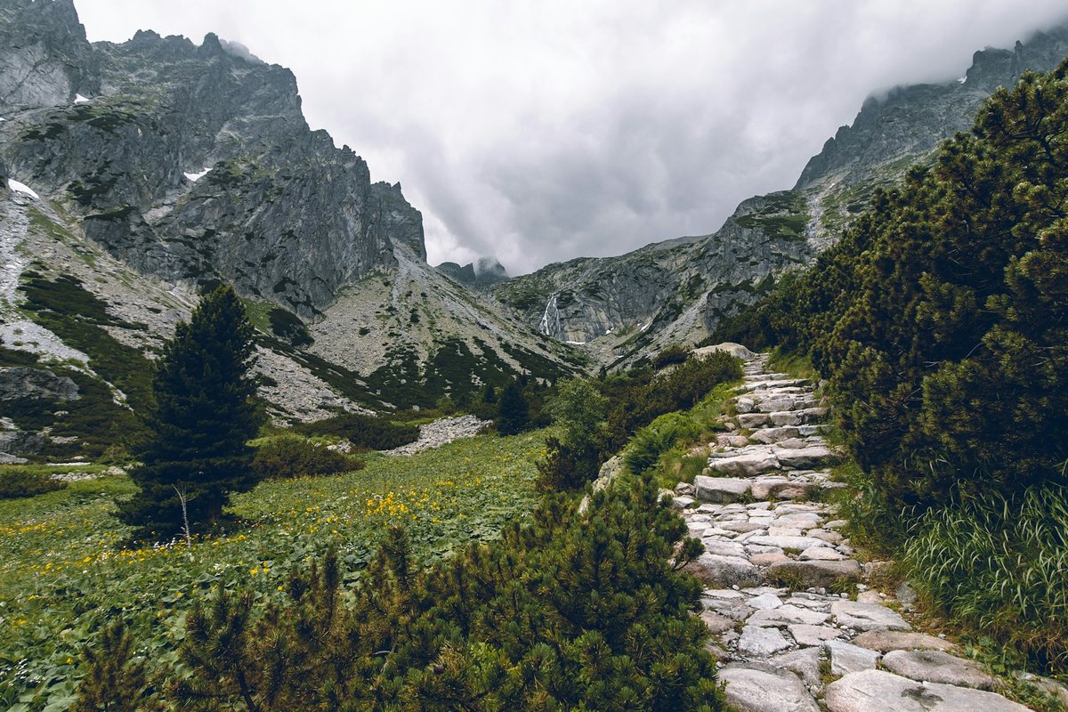 Stone hiking trail through the High Tatras mountains