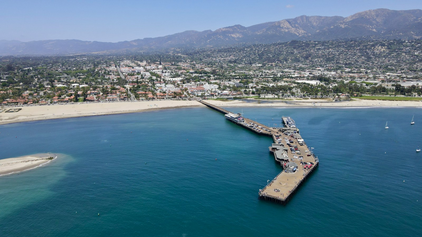 Stearns Wharf pier extending into the ocean in Santa Barbara