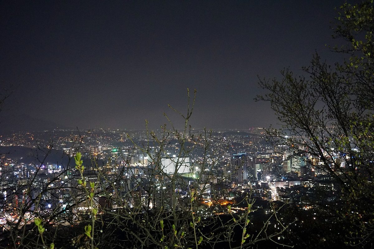 Seoul city skyline at night from Namsan Mountain