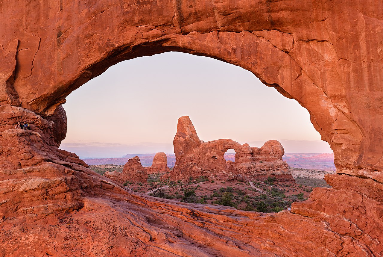 Turret Arch viewed through the North Window in Arches National Park, Utah