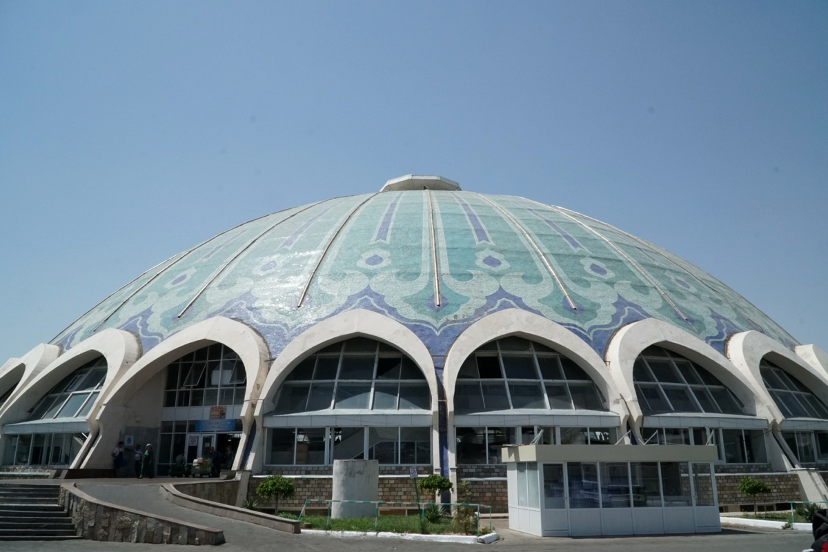 The turquoise dome of Chorsu Bazaar in Tashkent