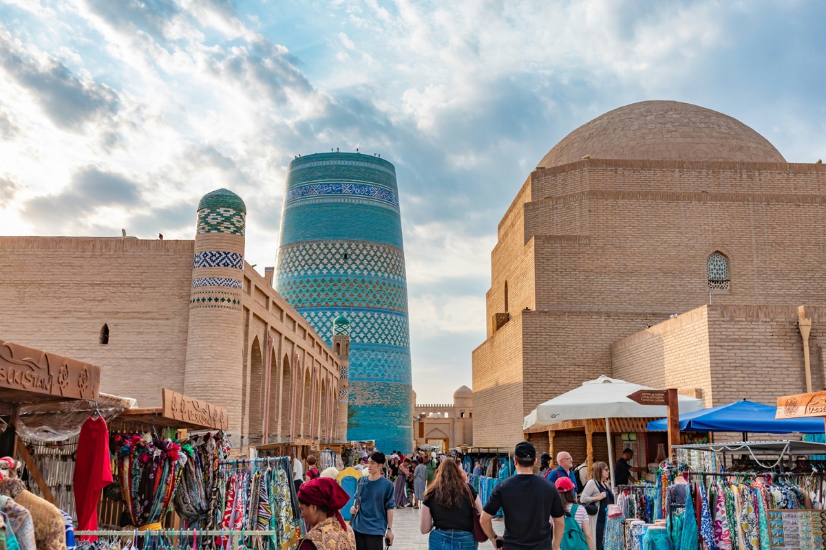 Market stalls inside Itchan Kala, the walled old city of Khiva